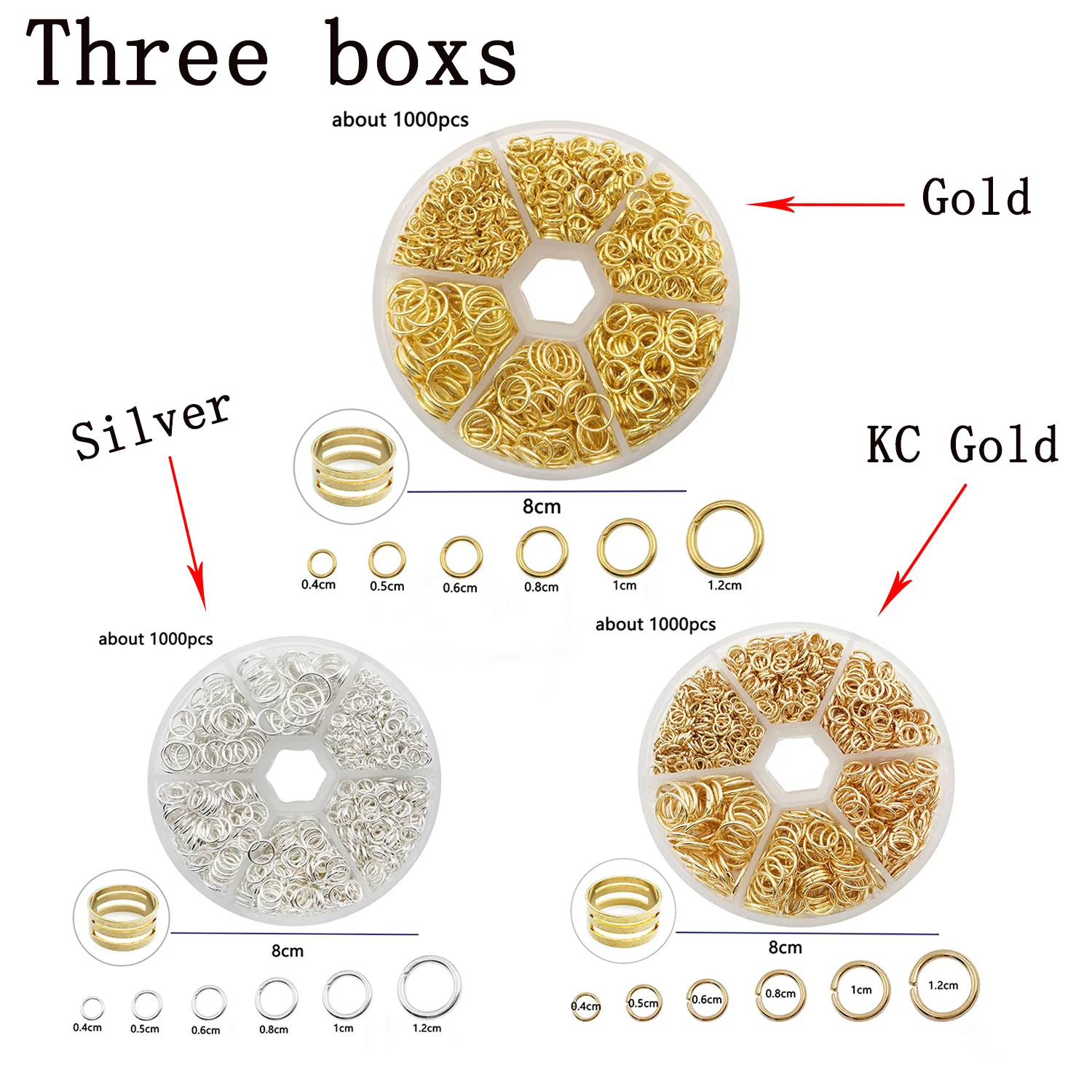 Assorted Jump Rings Set with Opening Tool for DIY Crafts - 1000 Pieces in 6 Sizes