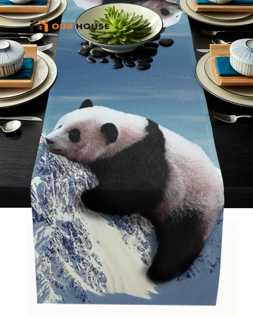 Snow Mountain Panda Funny Festival Home Party Decoration Hotel Coffee Table Runner Christmas Wedding Decor Tovaglia Da Pranzo