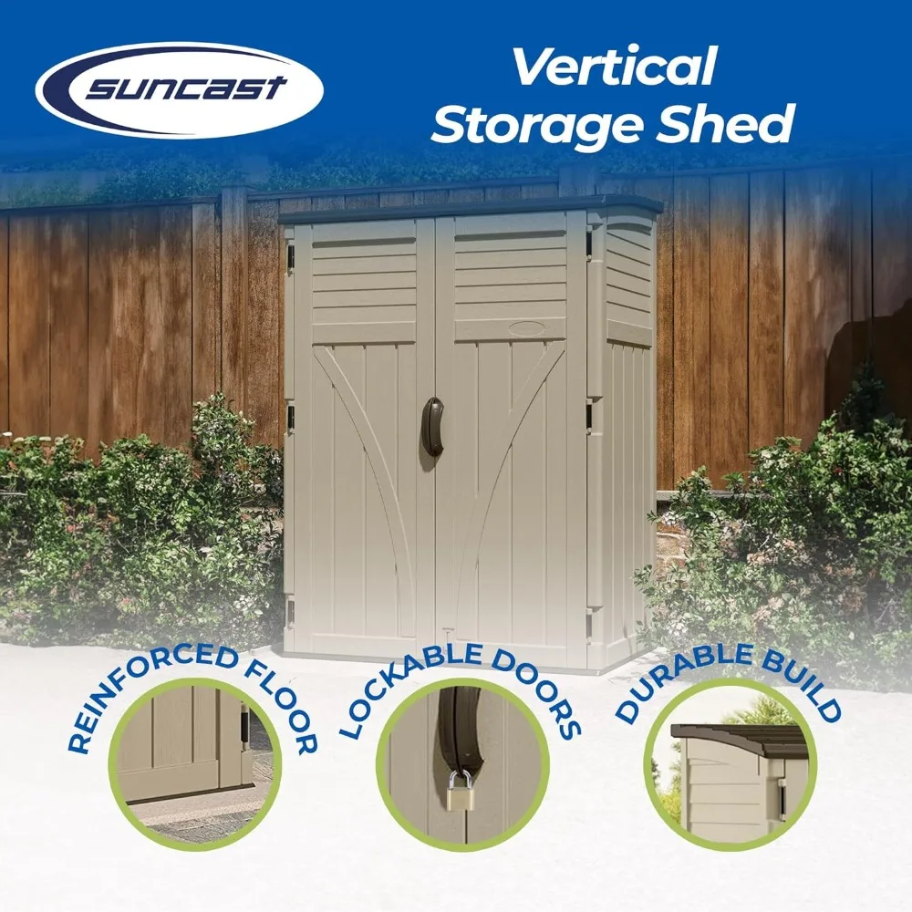 Cubic Feet Vertical Storage Shed with Durable Plastic Construction, Multiple Wall Panels and Ample Space for Outdoor Storage 2