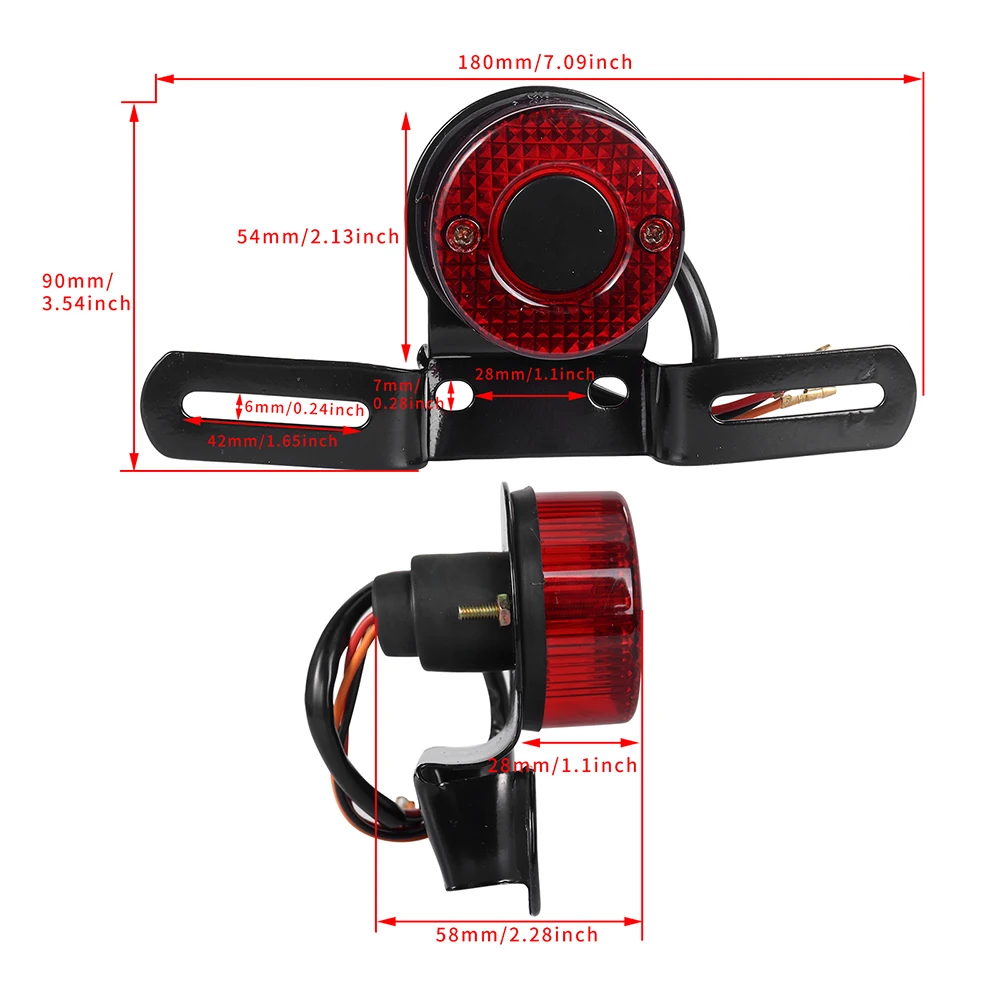 Fanale Posteriore LED 12V Nero/Rosso Per Moto – Regolabile, Stile Café Racer E Chopper – Diametro 5,6 Cm