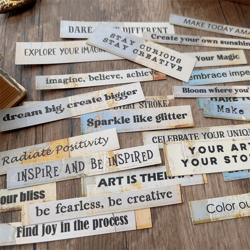 Decorative Stickers 24pcs/lot Vintage English Typewriter Stickers Mottled Word Inspiration Quote Junk Journal Ephemera Sticker Scrapbooking Material