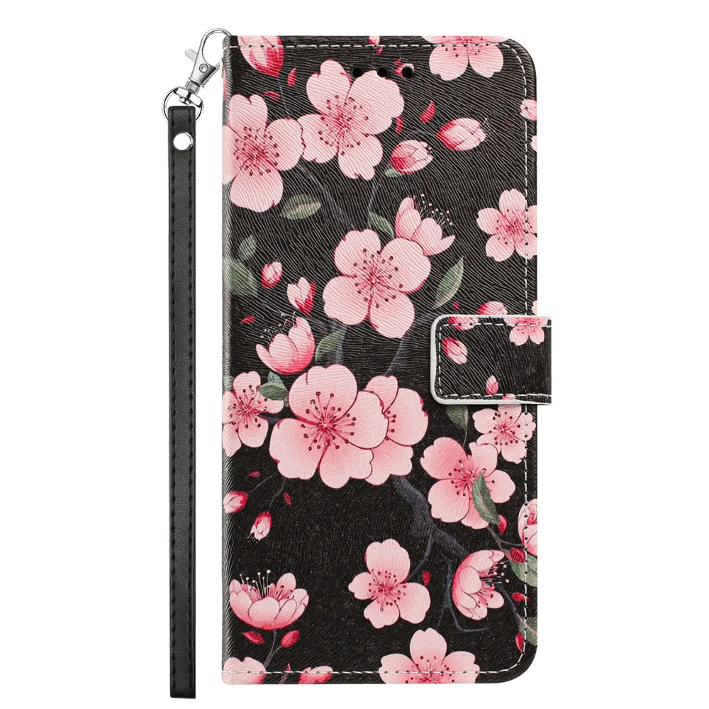 Floral Leather Flip Phone Case with Strap - Fashionable Protective Cover