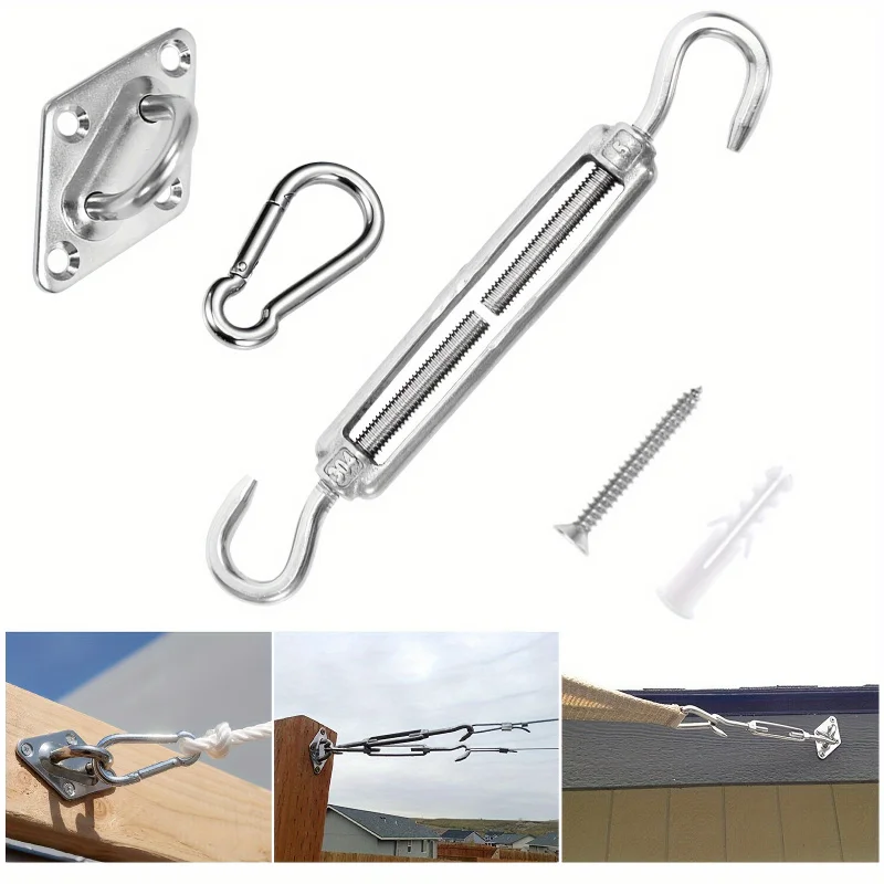 Awning Attachment Set Heavy Duty Sun Shade Sail Stainless Steel Hardware Kit for Garden Triangle Square Rectangle