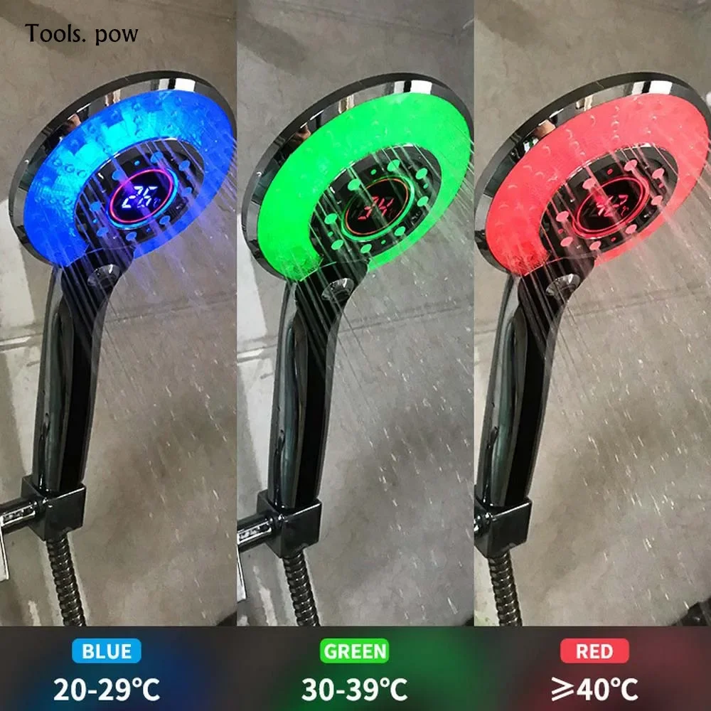 LED Shower Head with Digital Temperature Display and Color-Changing Mode