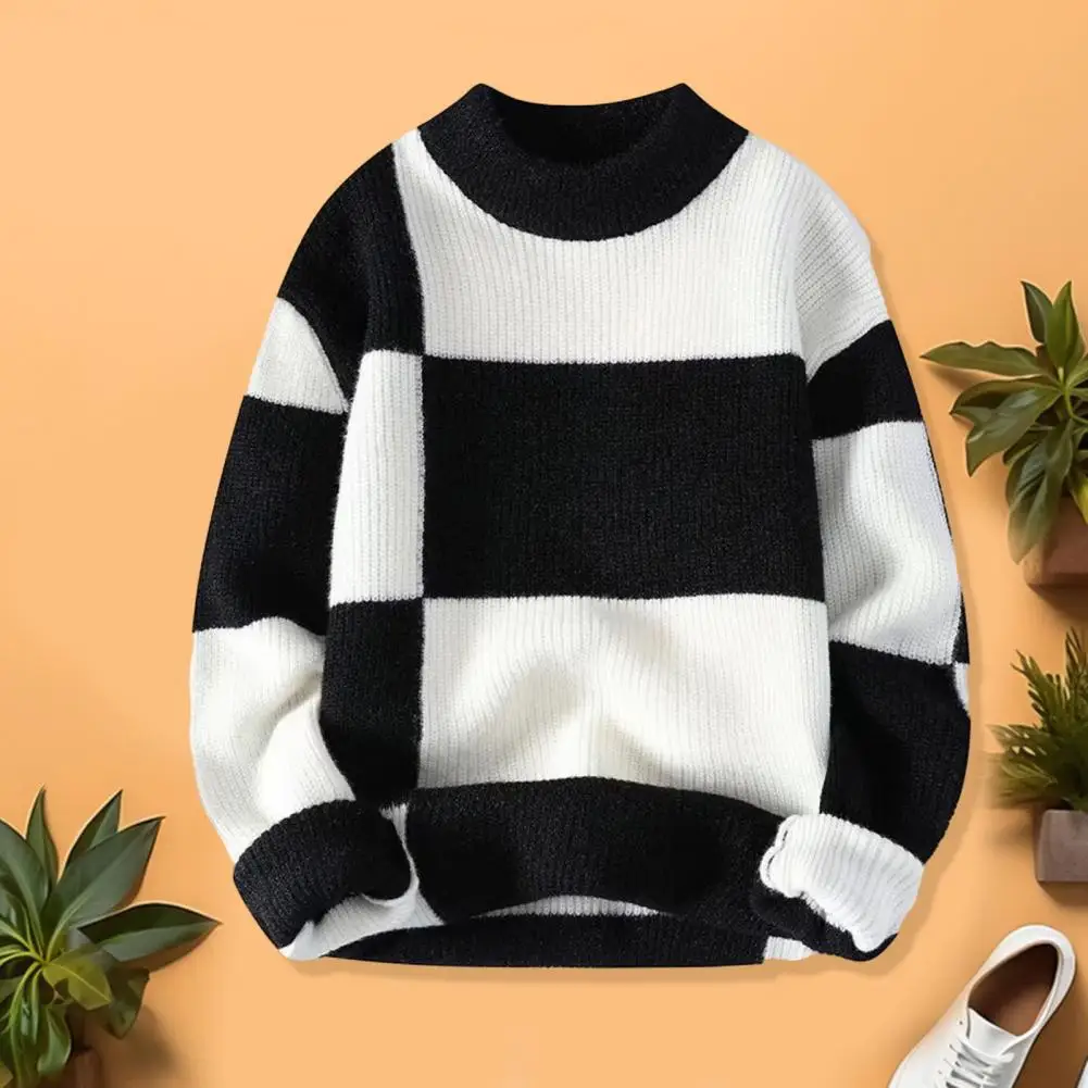 

Long Sleeve Colorblock Sweater Stylish Men's Winter Sweater Warm Knitwear with O-neck Long Sleeves High Elasticity for Autumn