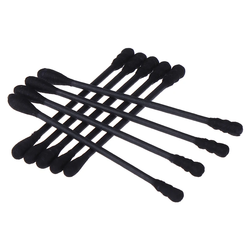 200pcs Disposable Cotton Swab Spiral Ear Cleaner Black Double Heads Medical Swab Lipstick Eyebrow Eyelash Cotton Bud Makeup Tool 4