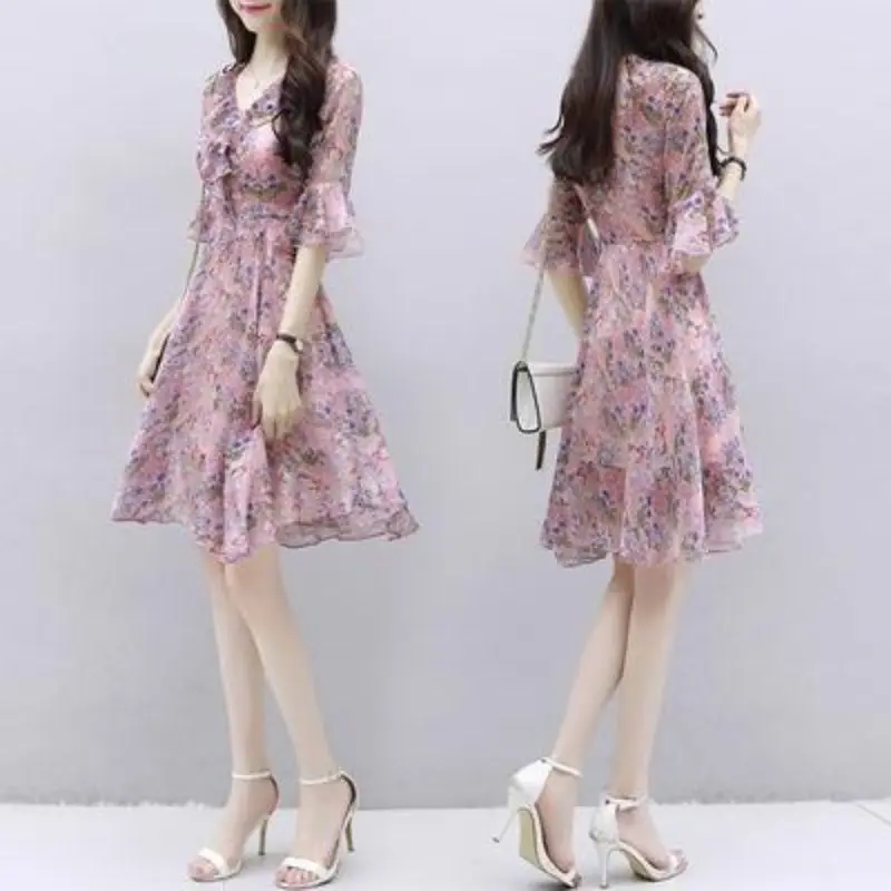 שמלת שיפון לנשים קיץ 2025 סגנון חדש מחזיק מותן ומחטבת טמפרמנט וחצאית קצרה אלגנטית ומדויקת