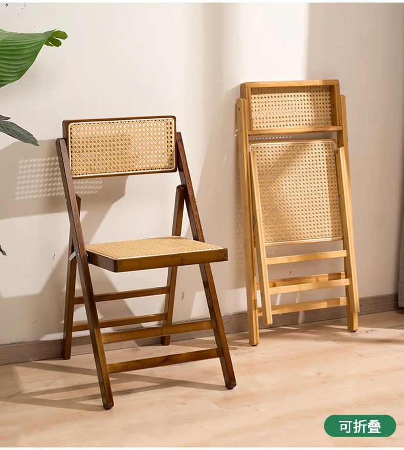 Description Picture 4 of itemBamboo Foldable Stool Home with Back Rattan Dining Chair Portable Adult Outdoor Bench Living Room Furniture