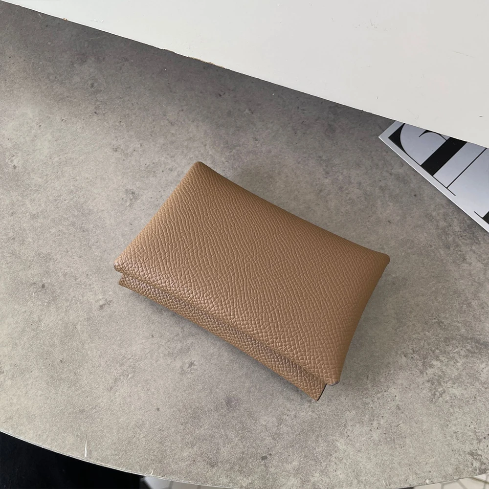 Customized name card holder for ladies, genuine leather, double-fold card holder with palmprint snap fastener, card case, wallet