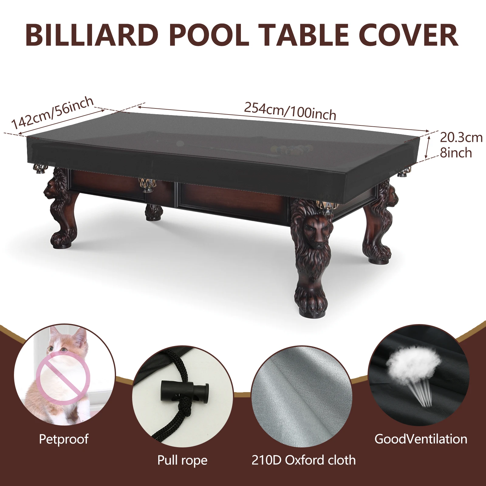 7/8/9ft Pool Snooker Billiard Table Cover Polyester Waterproof Dust Cap - View #12