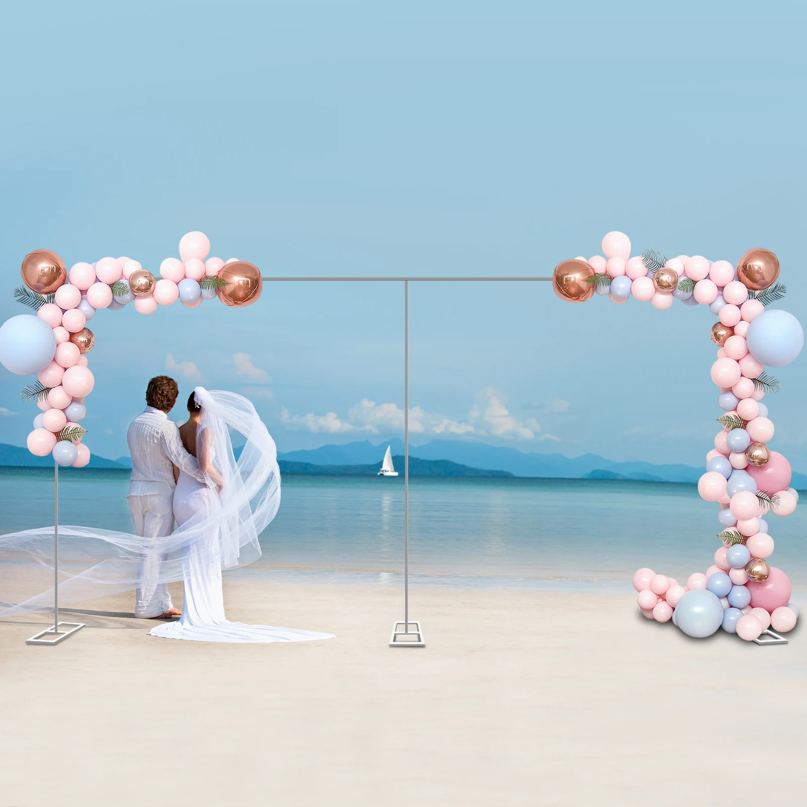 10x20FT Backdrop Stand Adjustable Pipe and Drape Backdrop Stand Background Holder for Parties Square Wedding Metal Arch Frame