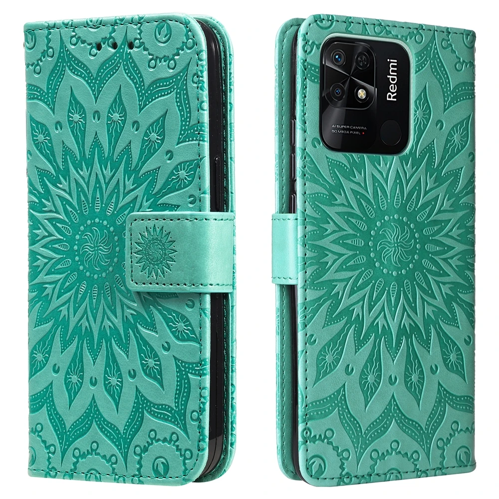 Sunflower Design Magnetic Leather Wallet Case with Card Slots