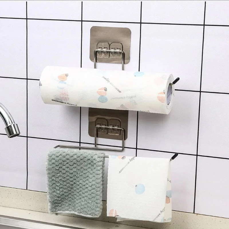 Adhesive Paper Towel Holder For Kitchen Napkin Rack Toilet Paper Holder Tissue Dispenser Cabinet Storage Bathroom Accessories