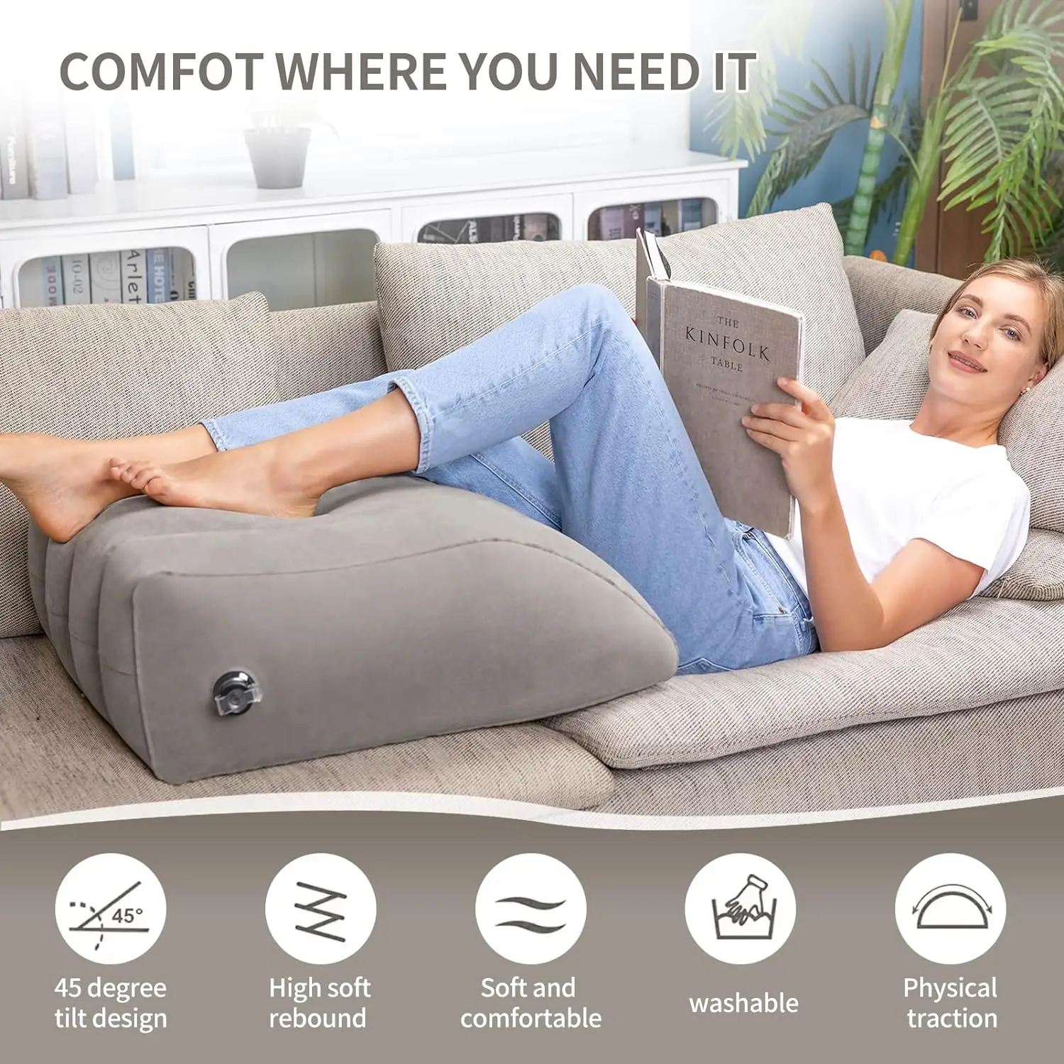 PVC Inflatable Leg Pillow Multifunctional Portable Ramp Cushion with Storage Bag for Back Legs