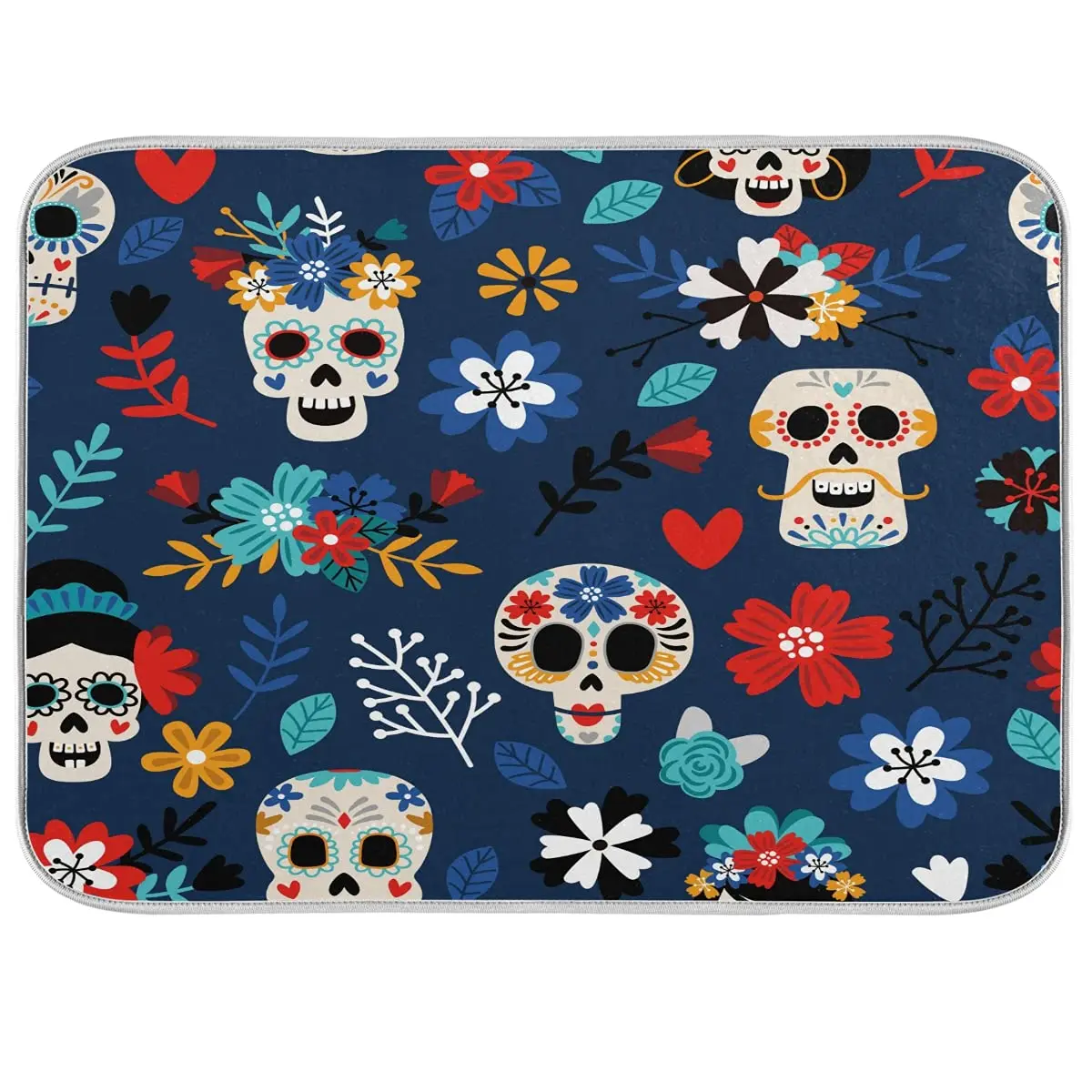 

Skull Navy Dish Drying Mat for Kitchen,Microfiber Absorbent Dish Draining Mat, Small Kitchen Drying Mats Heat Resistant Drying