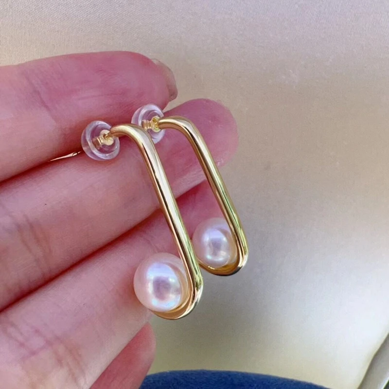 

Minimalist Classic French Earrings Natural Freshwater Aurora White AKOYA Pearl Earrings S925 Sterling Silver Advanced Design