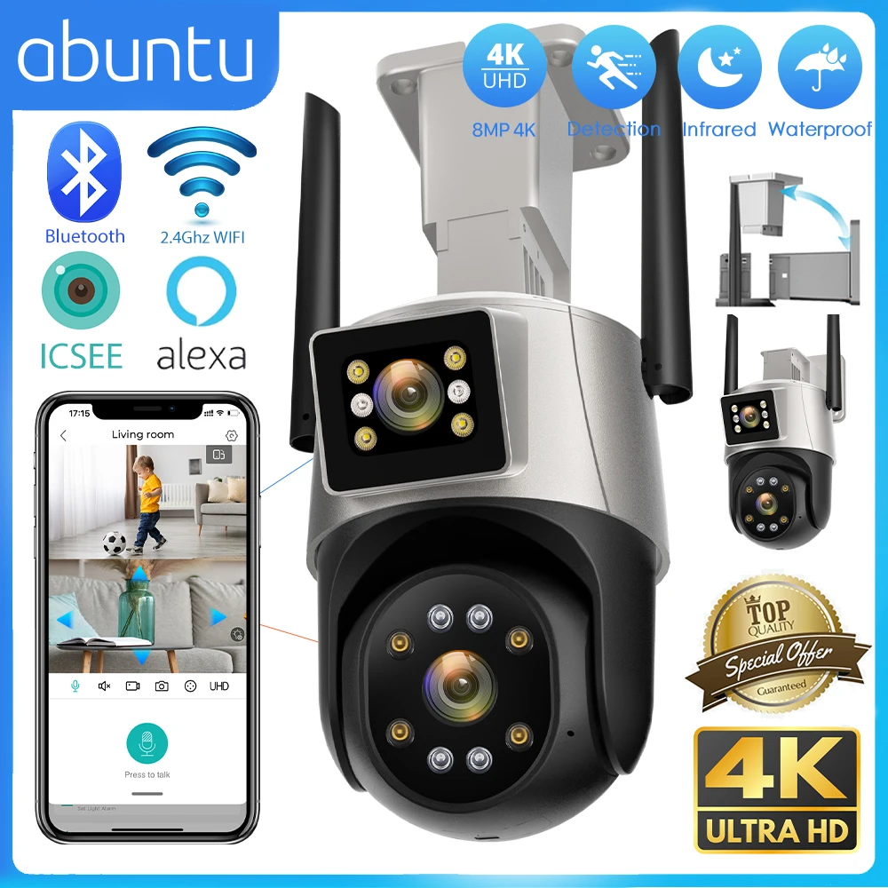 8MP4KWIFICameraDualLensDualScreenOutdoorPTZVideoSurveillance