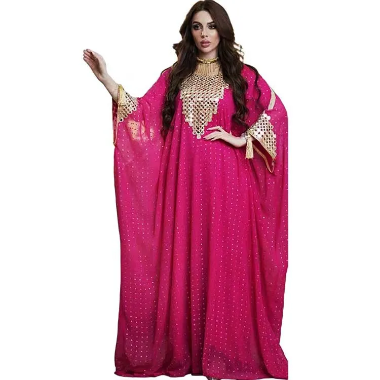 

2023 Summer Muslim Fashion 3/4 Sleeve Abaya Dress Set 2 Piece Chiffon Sequin Bat Sleeve Gown Dresses African Dresses for Women