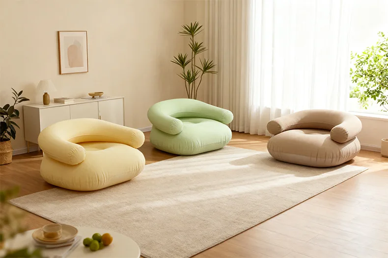 Inflatable Lazy Sofa U-shaped Flocking with Armrests, Backrest Seat Outdoor Pvc Indoor Portable Single Inflatable Sofa