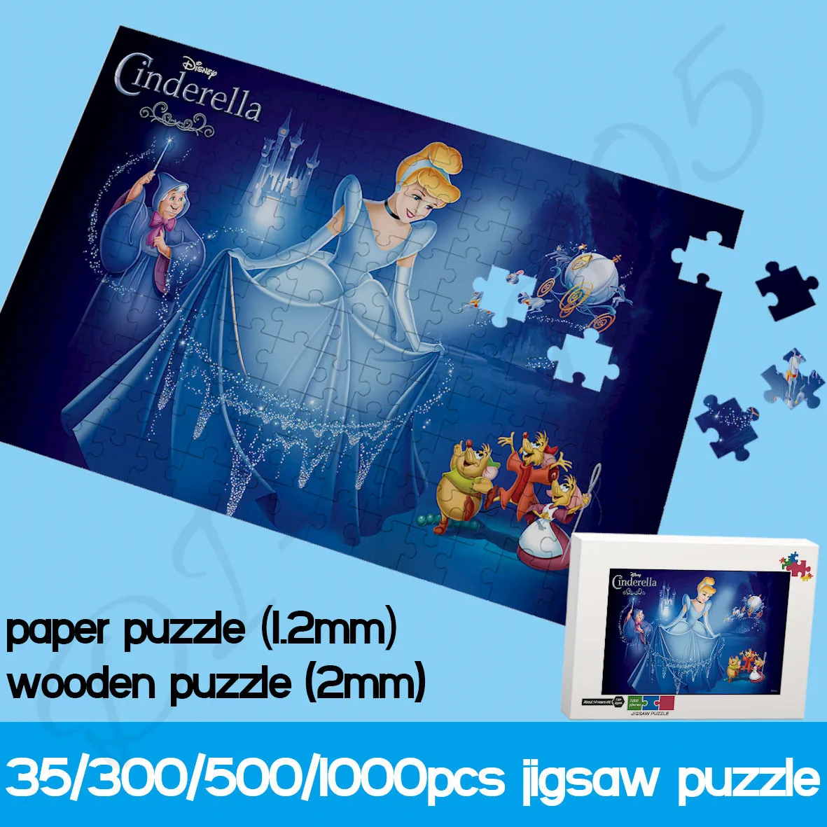 Disney Cinderella Animated Film Jigsaw Puzzles for Kids Cartoon Picture 35/300/500/1000 Piece Wooden Puzzles Handmade Art Toys bristlegrass wooden jigsaw puzzles 500 1000 piece yidam tibetan buddhist art thangka painting educational toy collectibles decor