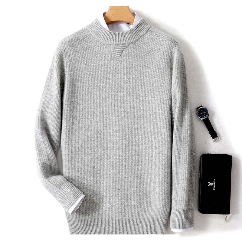 Cashmere Sweater 100% Australian Wool Men's Wool Dweater Half High Neck Sweater Thickened Pullover  Knit  Business Casual Top