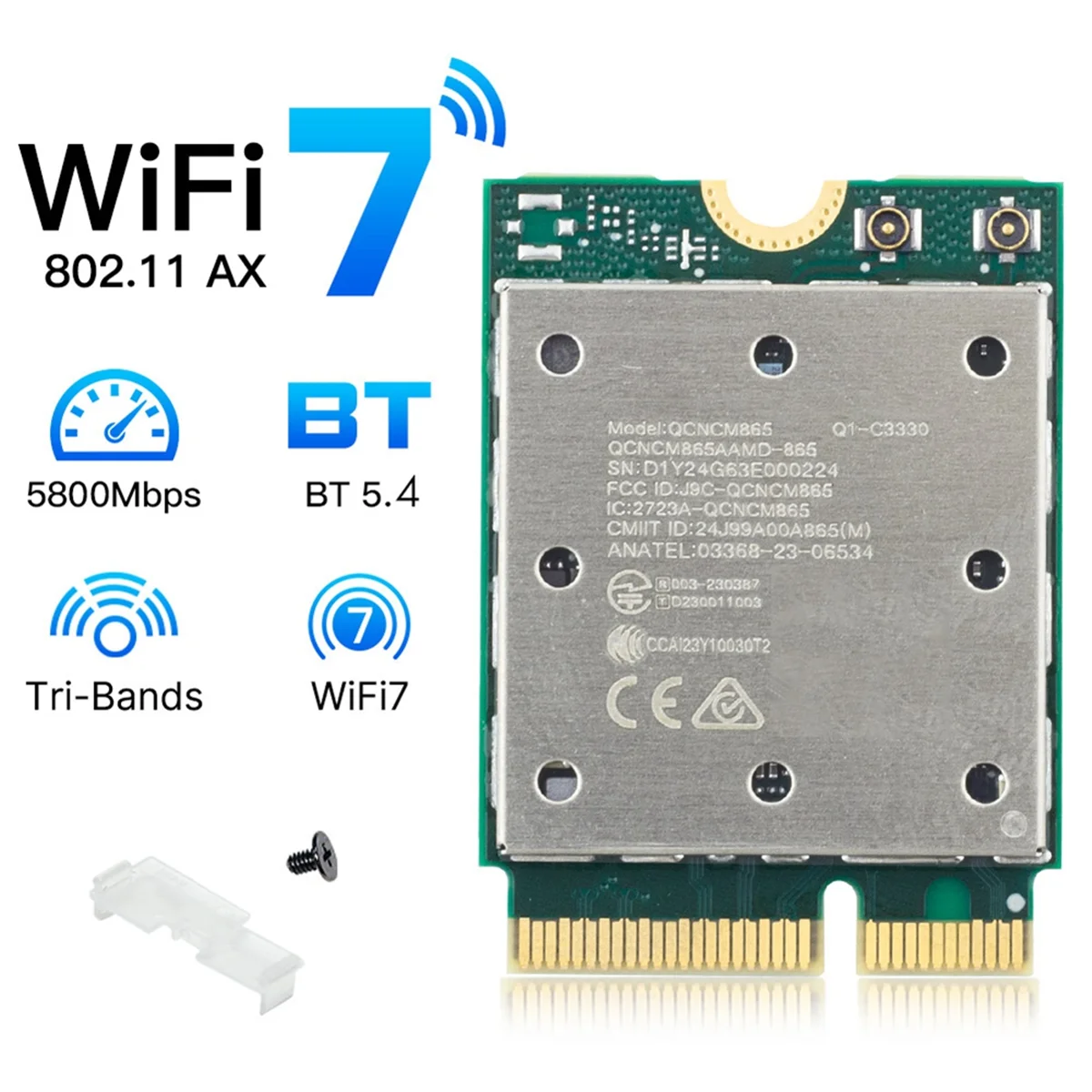 LRGJS WiFi7 QCNCM865 Bluetooth 5.4 Wireless Network Card Tri Band 2.4G/5G/6Ghz Network 5800M M.2 NGFF Wireless Adapter