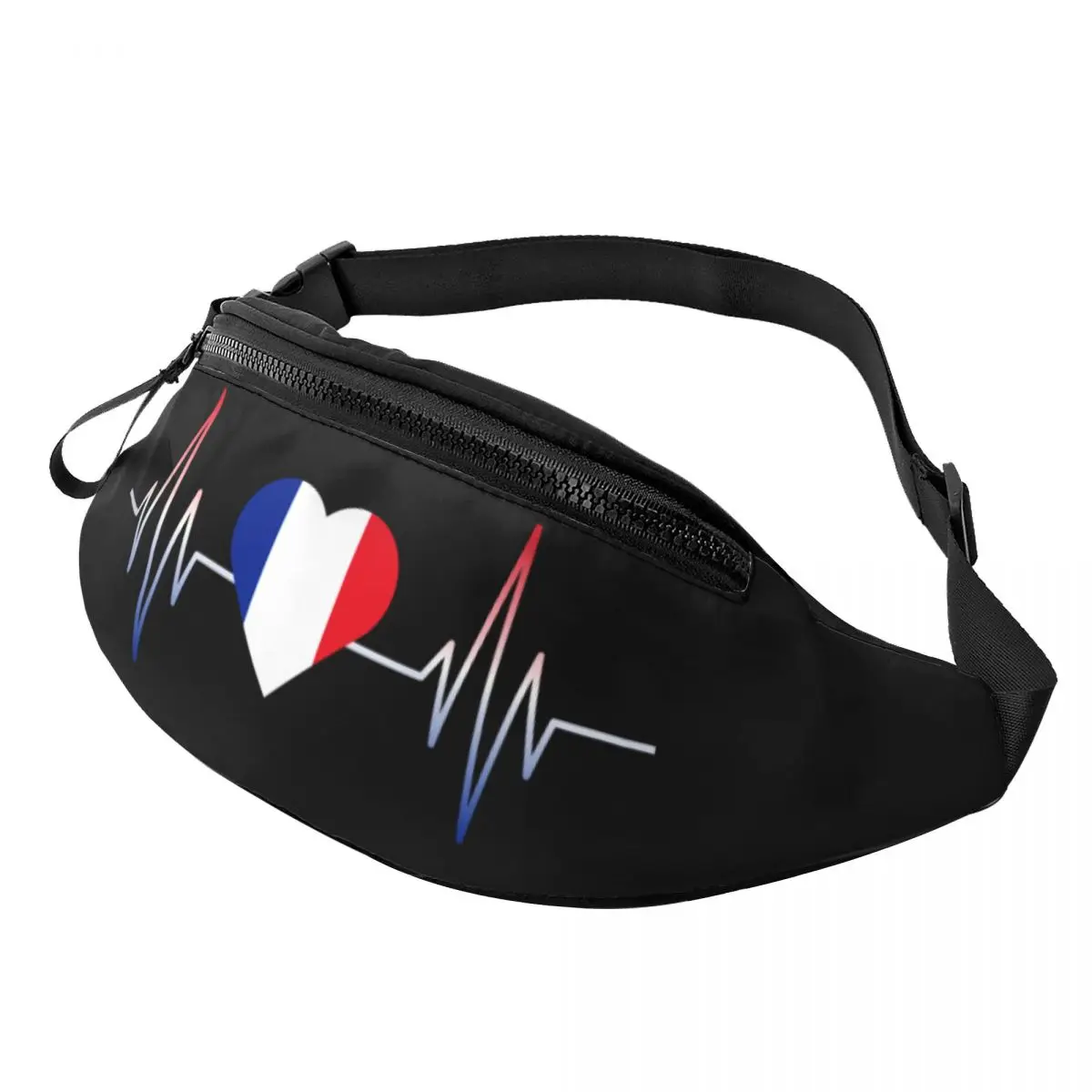 

Casual France Heartbeat French Flag Fanny Pack Men Women Crossbody Waist Bag for Travel Cycling Phone Money Pouch