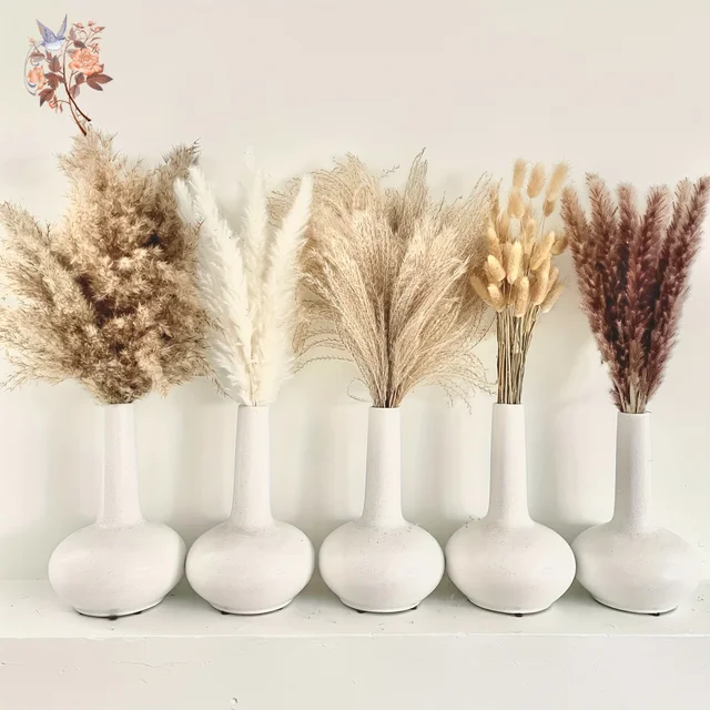 100Pcs Natural Fluffy Pampas Dried Flowers Bouquet