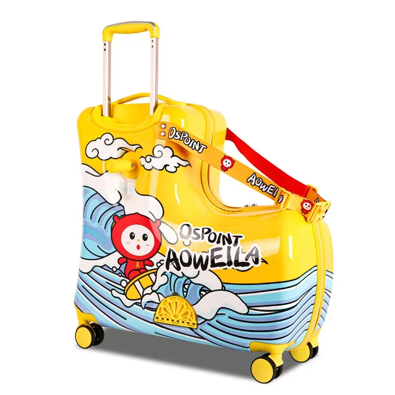 Travel kids luggage cartoon Riding trolley case children's riding suitcase can sit and ride rolling luggage gift travel bags