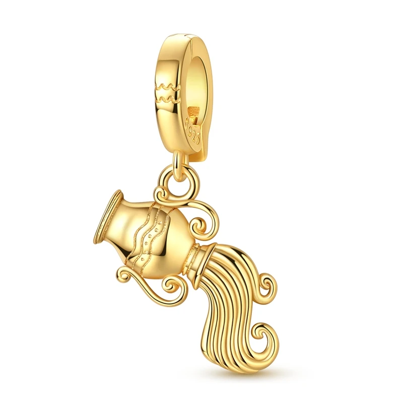 Goldene Anhänger aus 925er Sterlingsilber, Serie „Zodiac Guardian“, passend für Original-Armbänder, DIY-Schmuck, Geschenk für Frauen – Detail 1