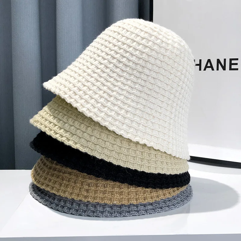 Japanese Knitted Fisherman Hat Women's Autumn Versatile Bucket Hat Korean Edition Trendy Round Face Suitable for Warm Bowl