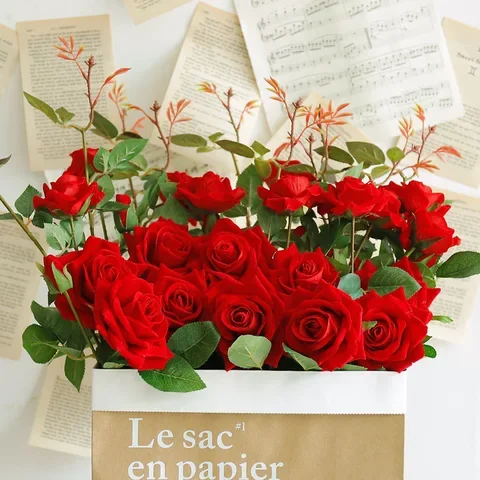 

3pcs Red Artificial Flower Rose Bouquet Silk Rose Fake Flower Home Decorative Wedding Party Decoration Valentine's Day Flower