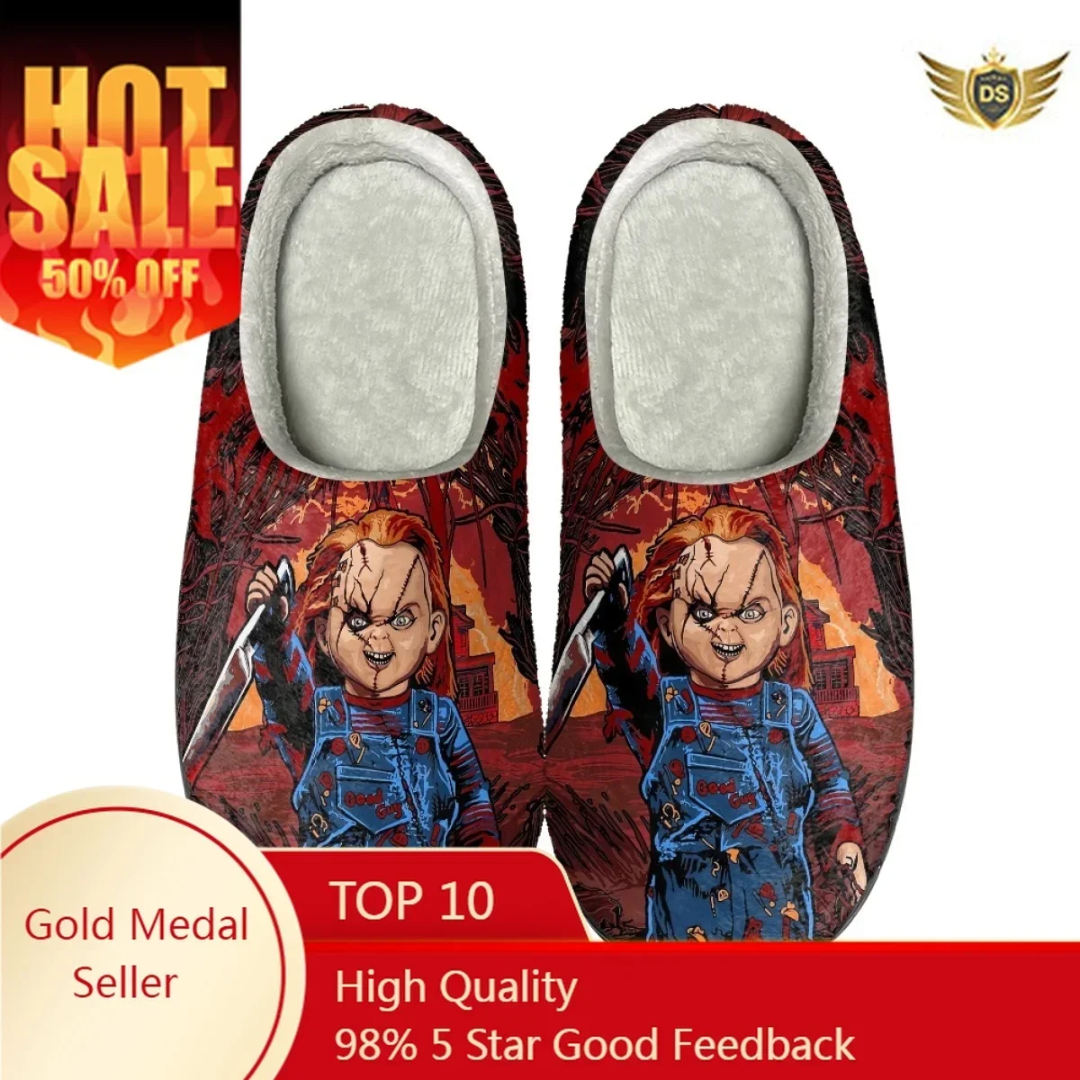 Horror Movie Design Floor Slippers Indoor Female Home Non-Slip Cotton Slippers Dropshipping Winter Casual Men's Flats Footwear