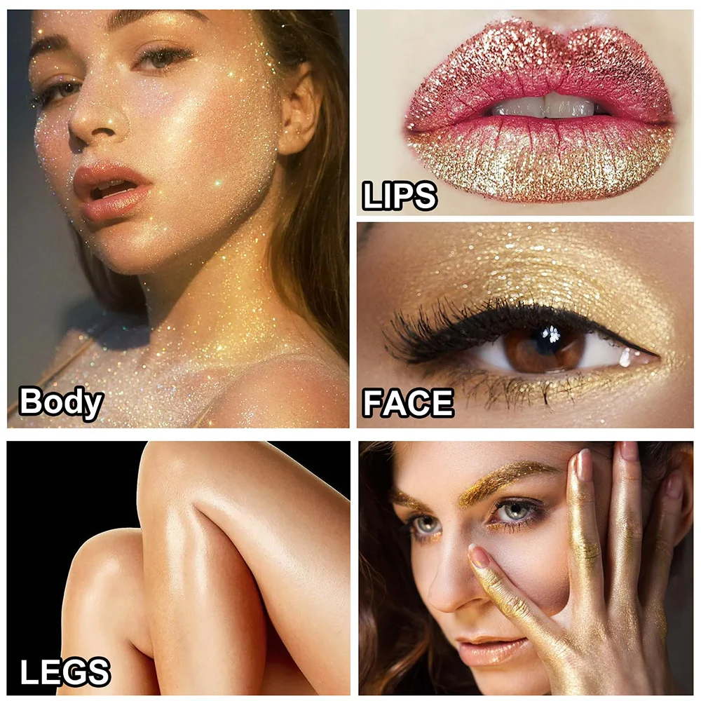 Body Glitter 100ml Body Shimmer Oil Moisturizing Long Lasting Body Luminizer for Face Brighten Shimmer Glow Highlighter Makeup 5