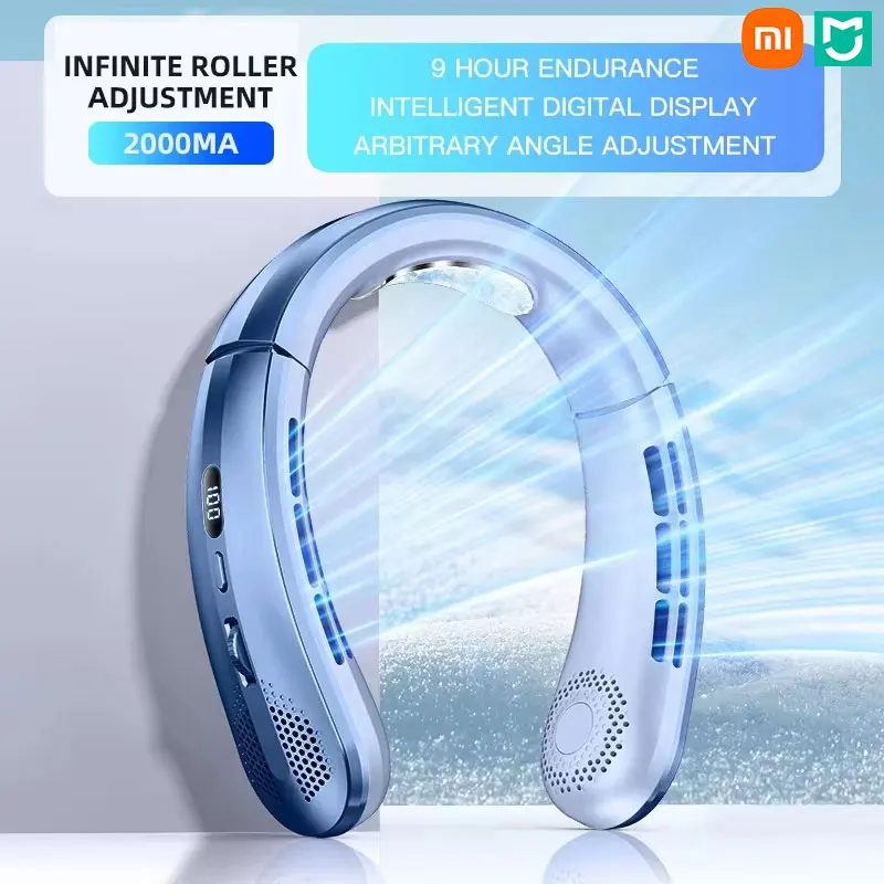 Neck Fan Xiaomi MIJIA 8000mAh Hanging USB Portable Bladeless Mini Rechargeable Mute LED Digital Display Electric Air Cooler