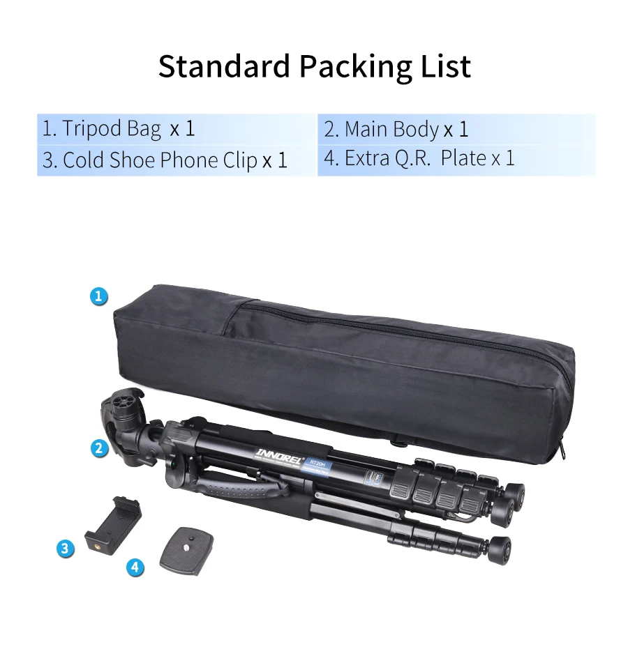 RT20H Professional Lightweight Travel Aluminum Tripod with Adjustable Head Horiz