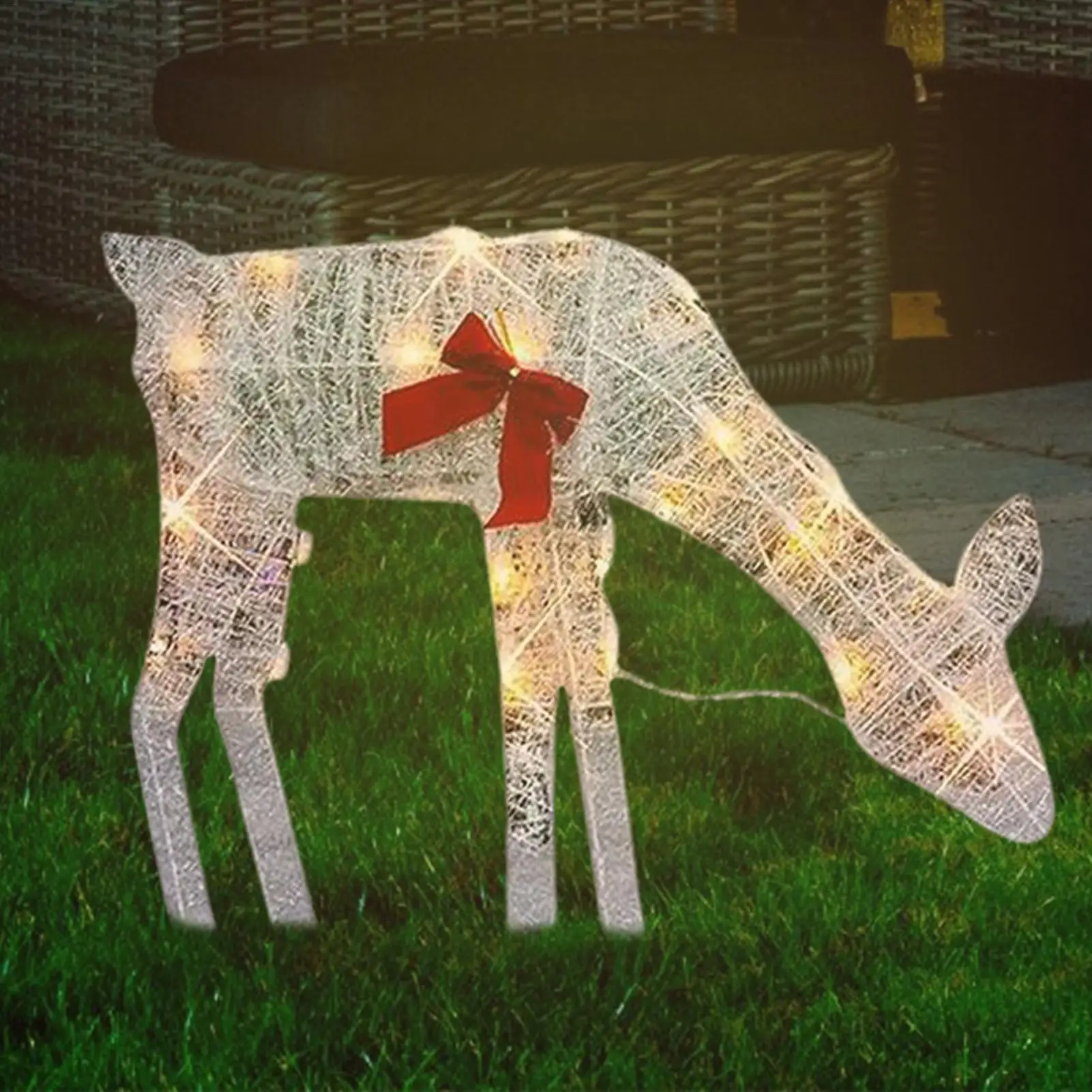 Lighted Christmas Deer Holiday Outdoor Iron Moose with Bell Bow Outdoor Deer Yard Lights Decor Christmas Deer Decor for Festive - Image 5