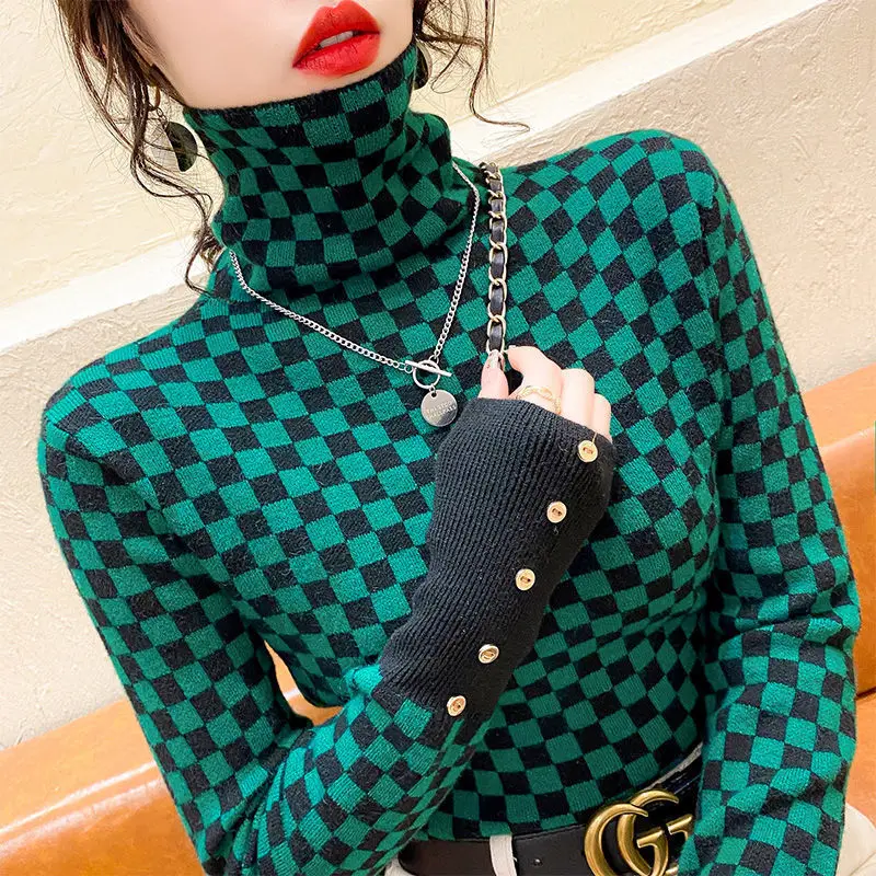 

Stylish Turtleneck Button Spliced All-match Lattice Sweaters Women's Clothing 2022 Autumn New Loose Casual Pullovers Warm Tops