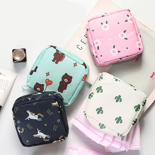 Women Sanitary Napkin Tampon Storage Bag Cute Sanitary Pad Pouches Portable  Makeup Lipstick Key Earphone Data Cables Organize