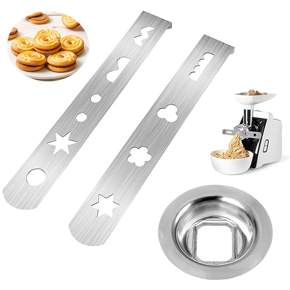 2 Pcs Biscuit Attachment 8 Patterns with Connection Ring Meat Grinder Attachment Cookie Maker Attachment for Size 5 Meat Grinder