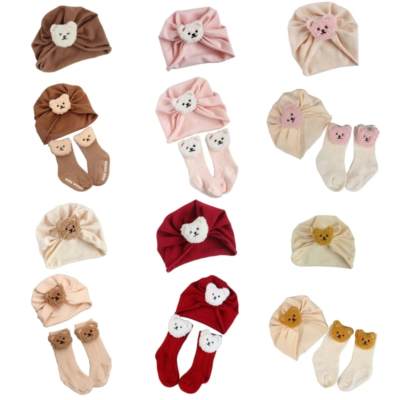 Cartoon Toddlers Hat Animal Socks, Spring Autumn Newborns Turban Hats Warm Bonnet Caps for Boys Girls 0-12 Months
