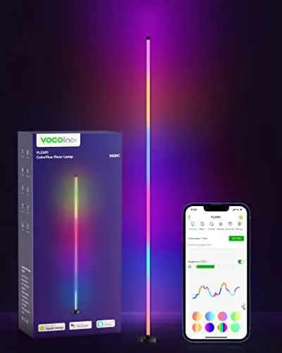 

Smart LED Floor Lamp, Modern Floor Lamp with Voice Control, 16 Million Colors, Timer，Stepless Dimming, Corner Lamp with Music