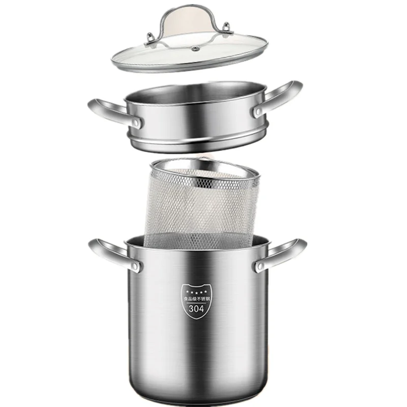 4 Pcs Stainless Steel Pasta Cooker Steamer Multipots 5 L Soup Pot With Steam Grid Fry Basket for Pasta Asparagus Kitchen Cookwar