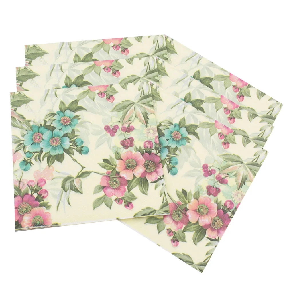 

20 Pcs Napkin Paper Towels Facial Tissue for Party Floral Napkins Colored Supplies