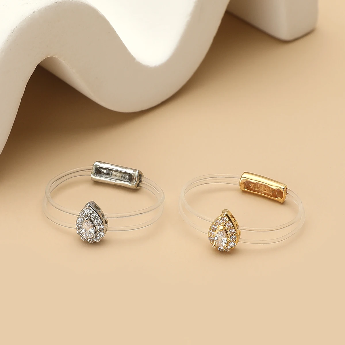 New ring for women fashion girl Sweet Sparkling Waterdrop Zircon Invisible Transparent line Brass Ring Trendy Jewelry Accessory 3