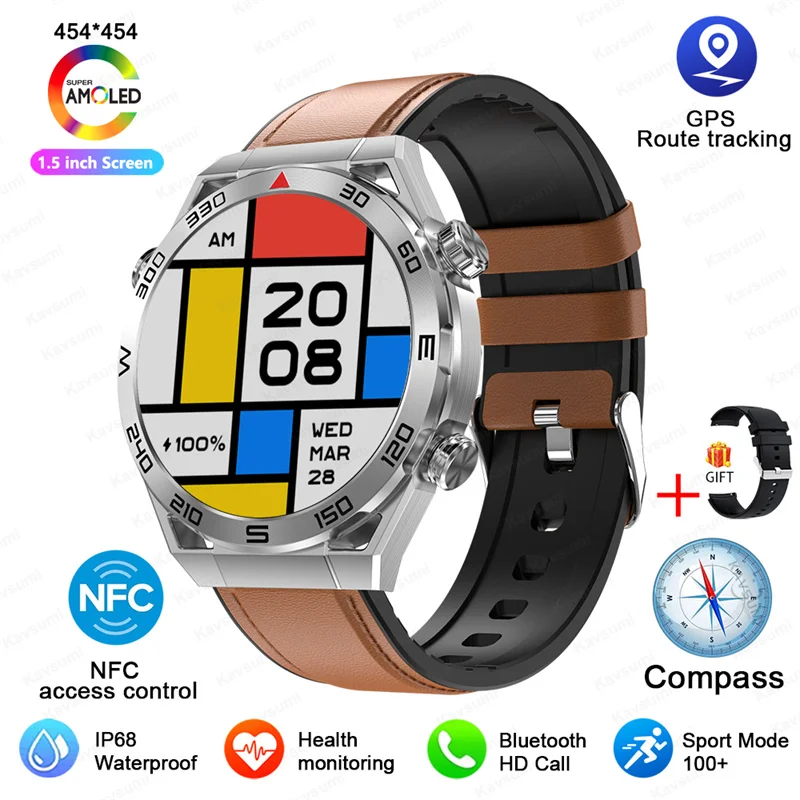 Reloj inteligente NFC para hombre, dispositivo resistente al agua IP68, con  GPS, Pantalla AMOLED HD de 2024x454, brújula, control del ritmo cardíaco