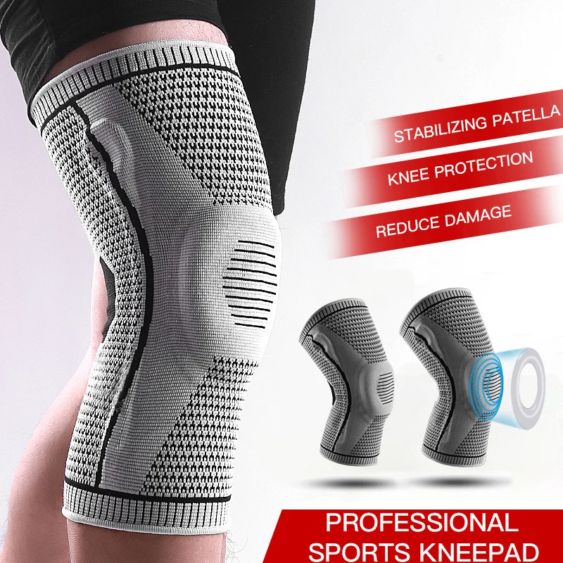 CompressionKneeSleeveSiliconeProtectionSupportforKneePainSport