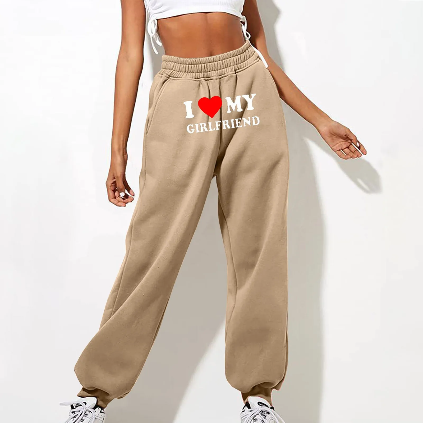 

I Love My Girlfriend Printed Sweatpants Y2k High Elastic Waist Drawstring Baggy Trousers Vintage Casual Loose Straight Pants