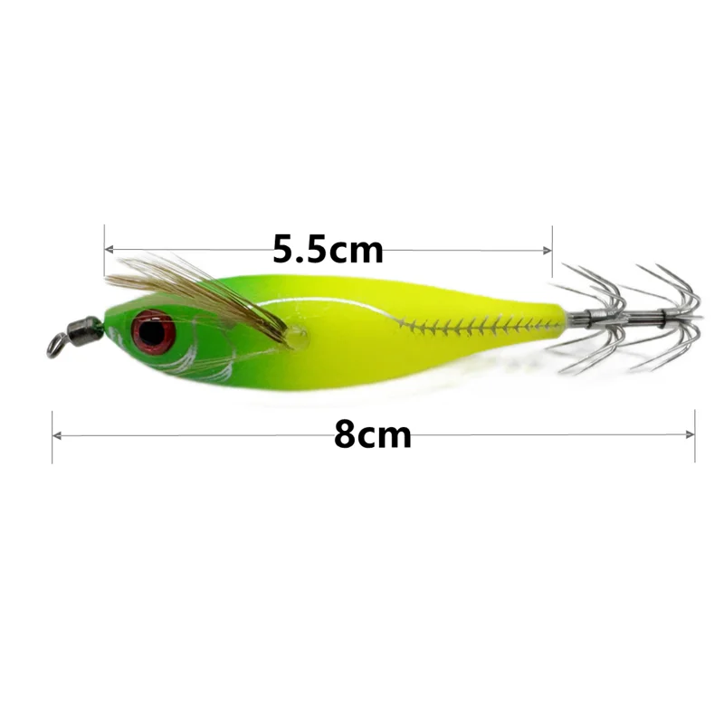 80mm 5 stücke pro box Tintenfisch Egi Jig Leuchtende Holz Garnelen Tintenfisch Holz Garnelen Tintenfisch Haken Meer Angeln lockt Köder – Detail 2