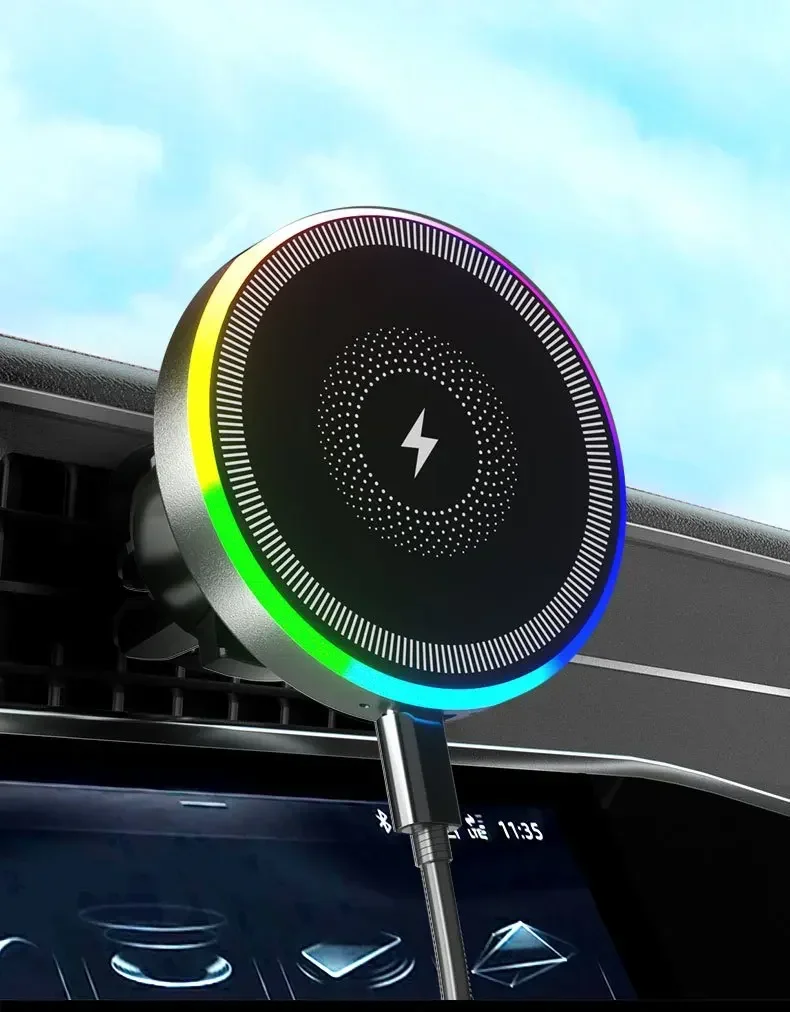 Magnetic car charger holding iPhone securely